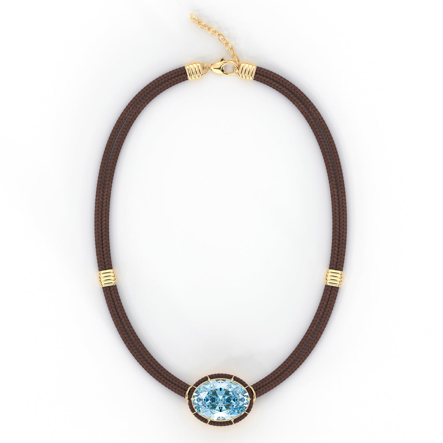 Blue Topaz Silk Cord Pendant - Taupe