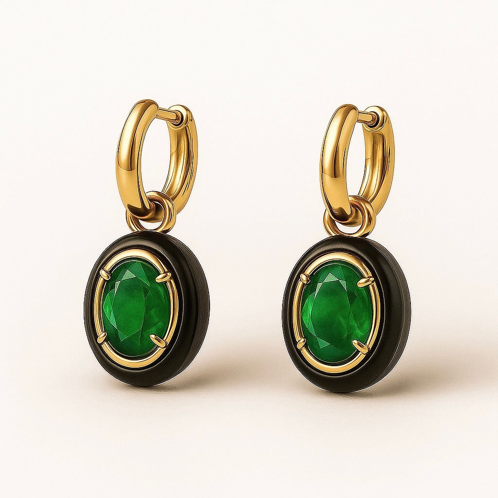 Tsavorite in Onyx Mini Ear Pendants