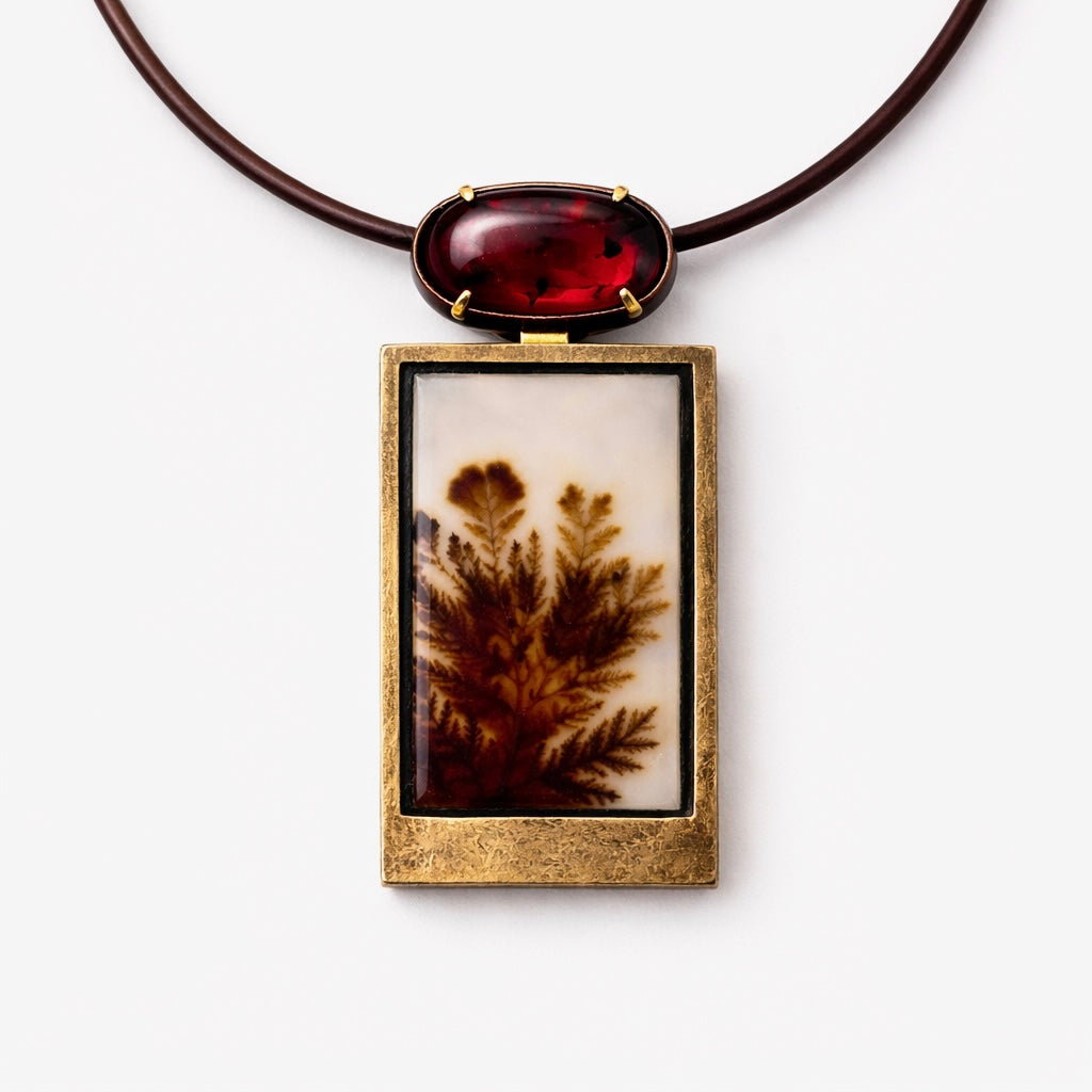 Dendritic Agate & Ruby Fixed Pendant