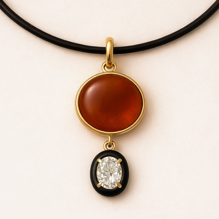 Pendentif fixe en Cornaline et Diamant