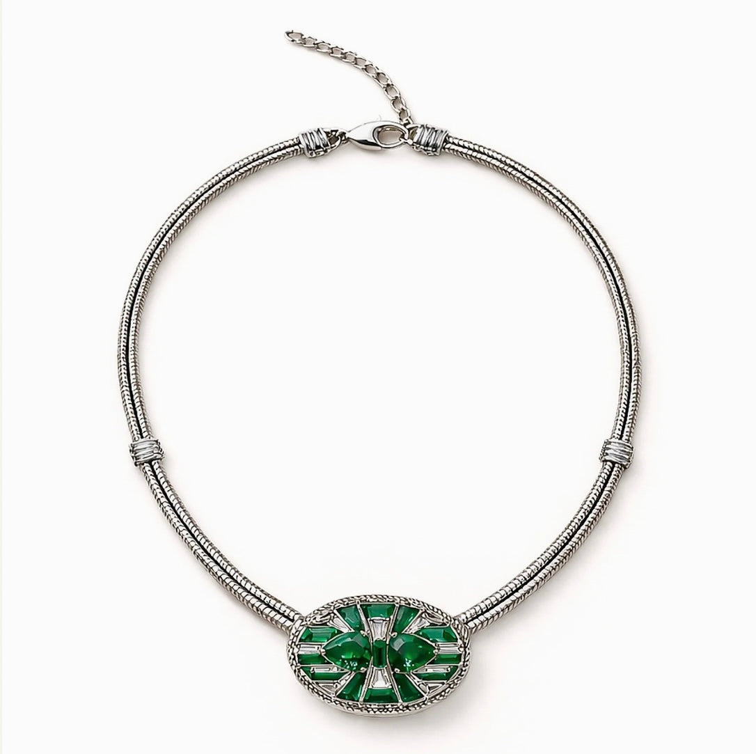 Emerald & Diamond Mosaic Cord Pendant