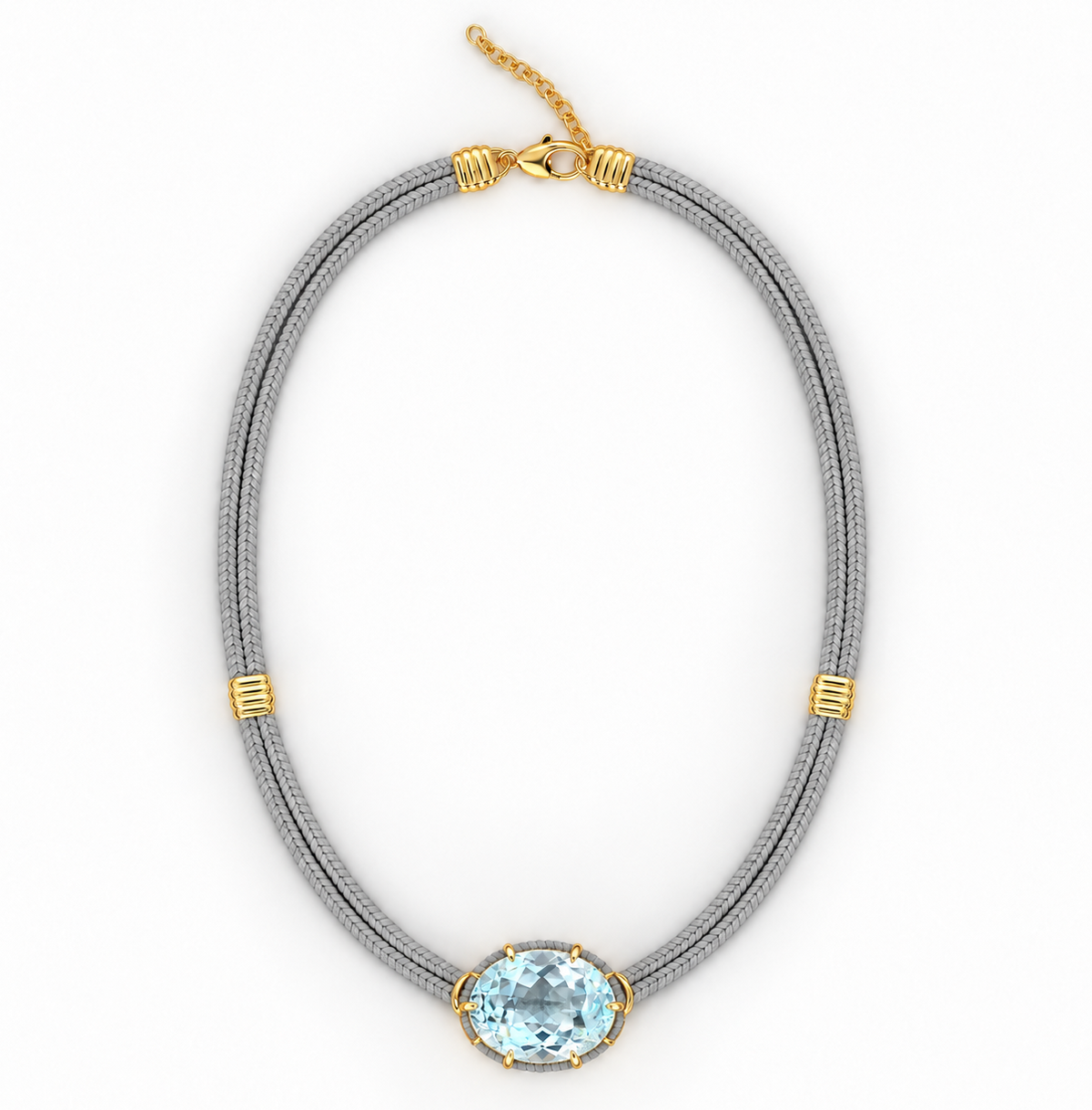 Blue Topaz Silk Cord Pendant - Light Gray