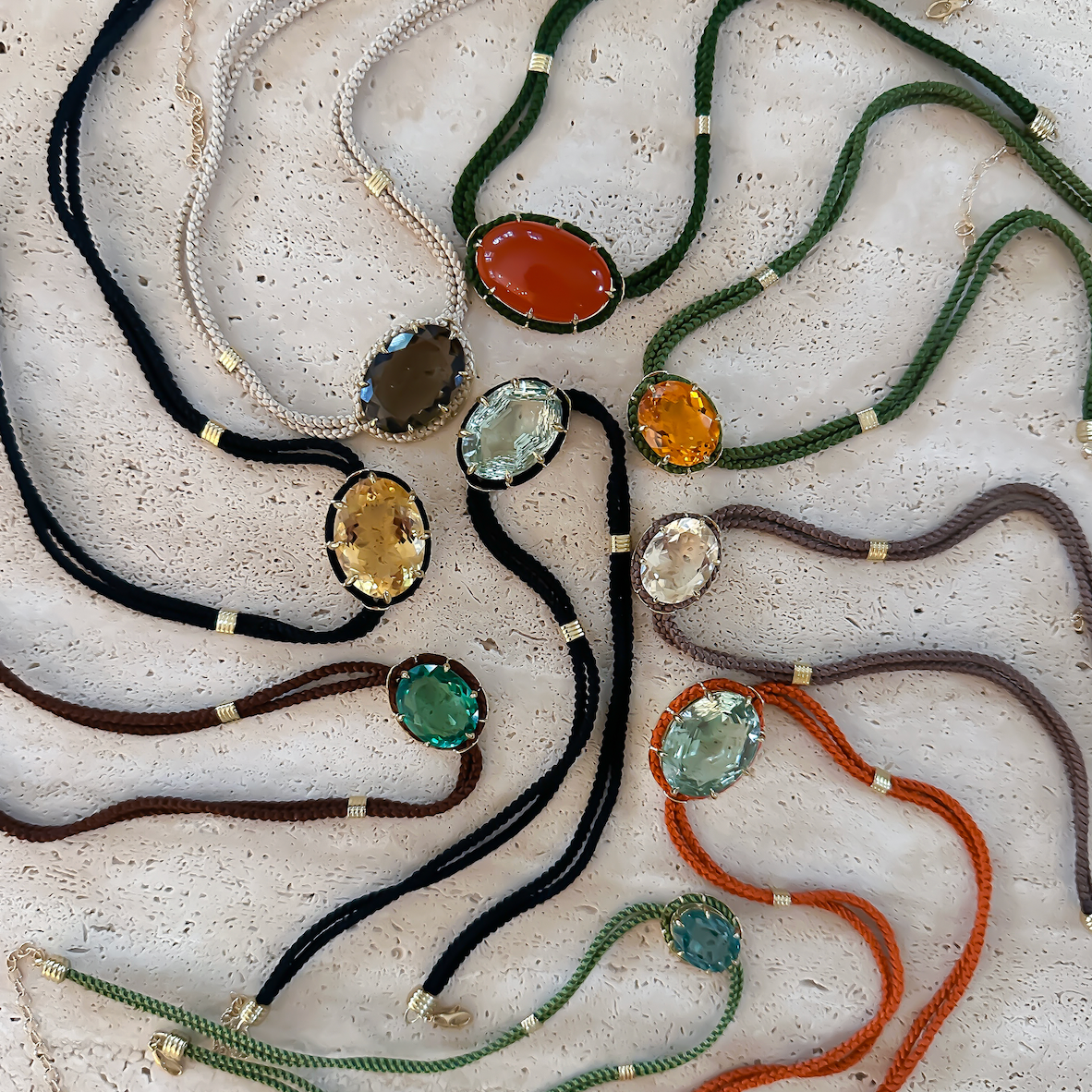 Citrine Silk Cord Pendant - Light Blue