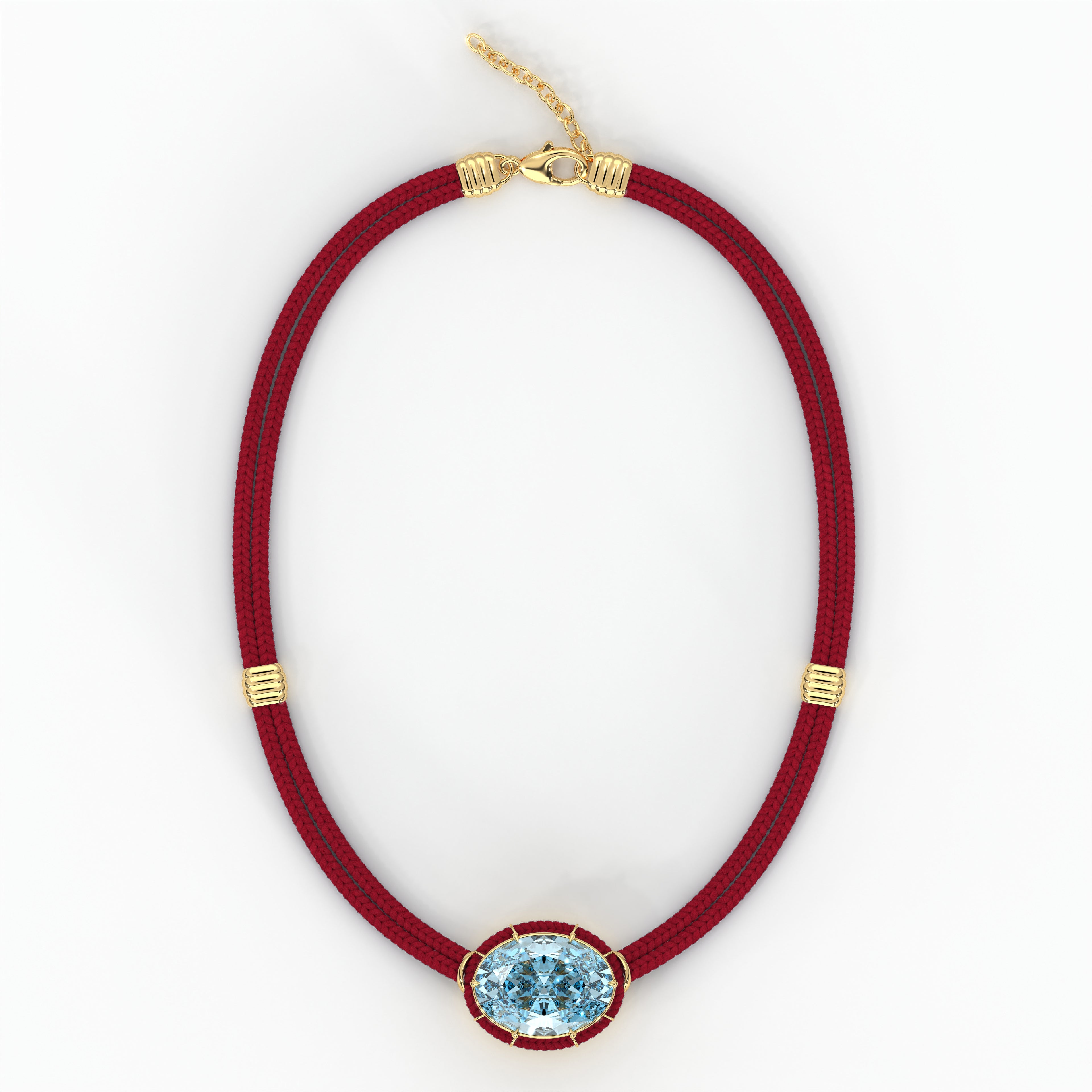 Blue Topaz Silk Cord Pendant - Cherry Red
