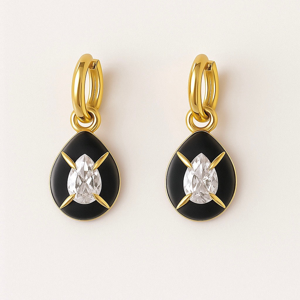 Mini pendentifs d'oreilles en or noirci sertis de diamant