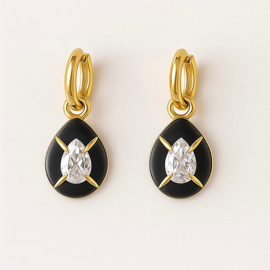 Diamond in Blackened Gold Mini Ear Pendants