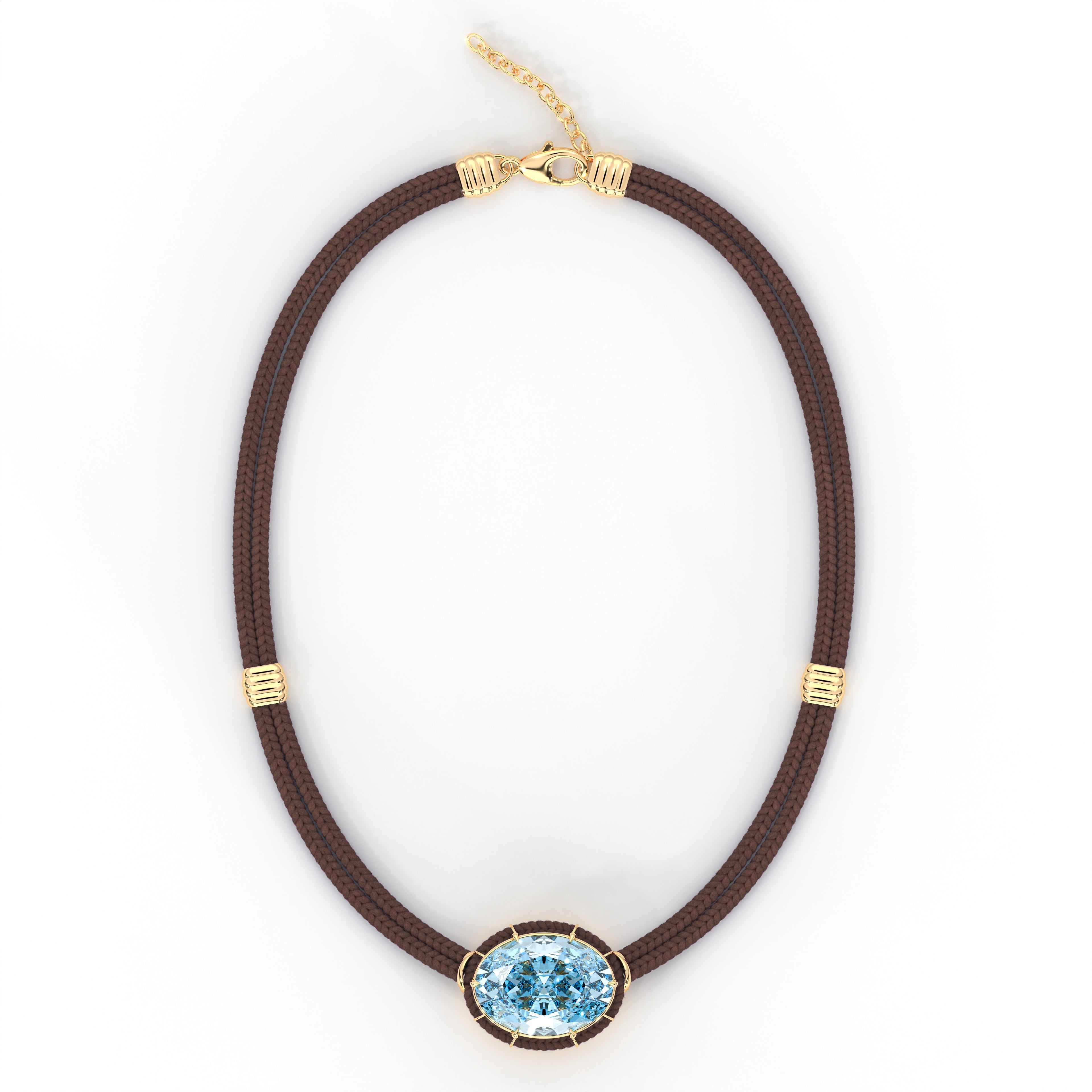 Blue Topaz Silk Cord Pendant - Taupe