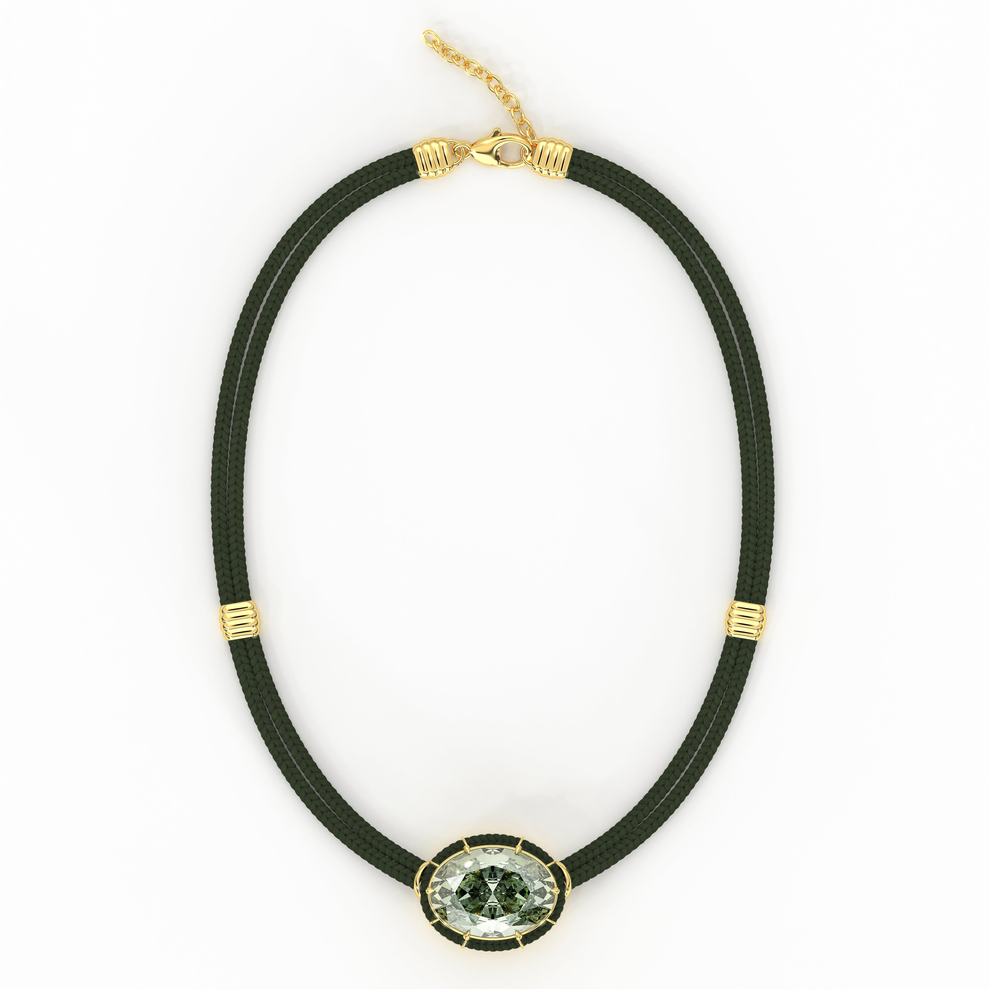 Green Amethyst Silk Cord Pendant - Dark Green