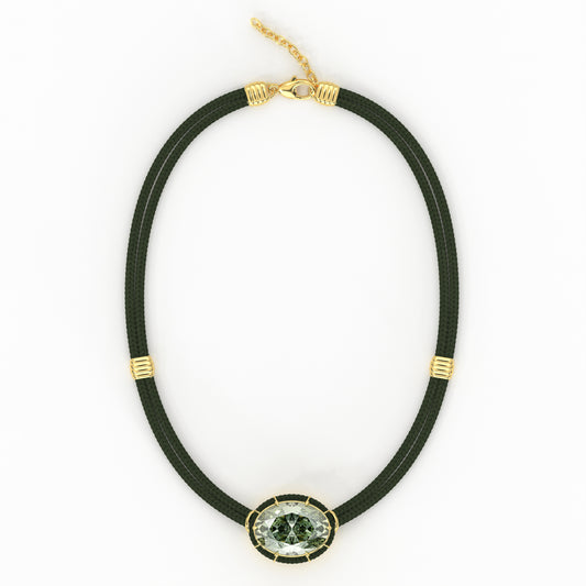 Green Amethyst Silk Cord Pendant - Dark Green