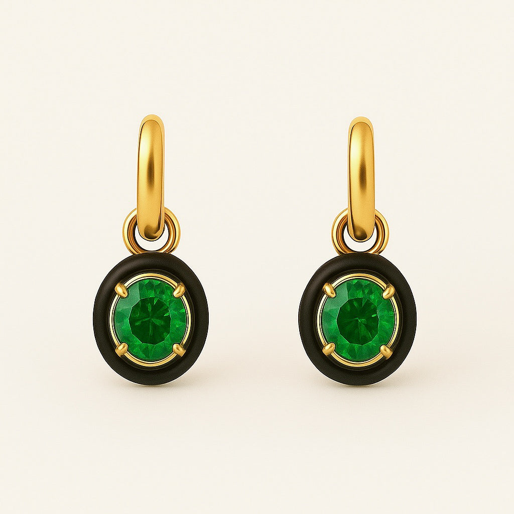 Tsavorite in Onyx Mini Ear Pendants