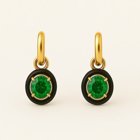 Tsavorite in Onyx Mini Ear Pendants