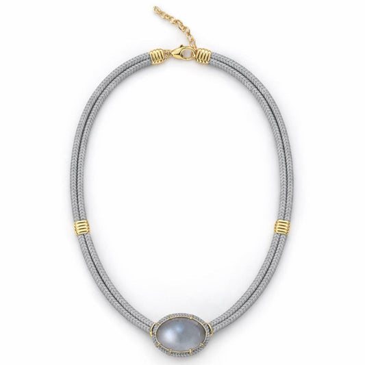 Gray Moonstone Silk Cord Pendant - Light Gray