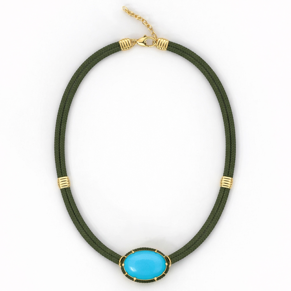 Turquoise Silk Cord Pendant - Ivy Green