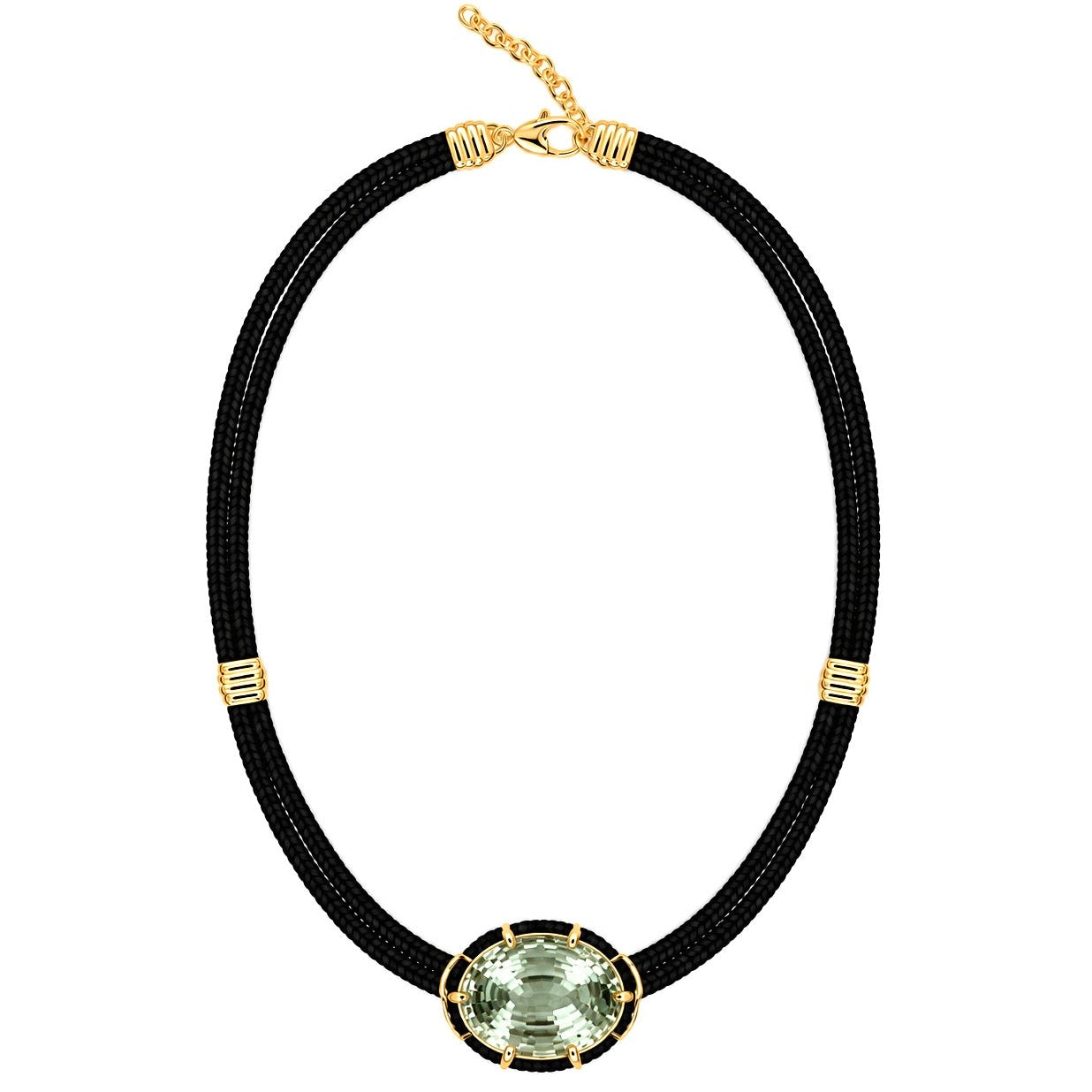 Concave-Cut Green Amethyst Silk Cord Pendant - Black