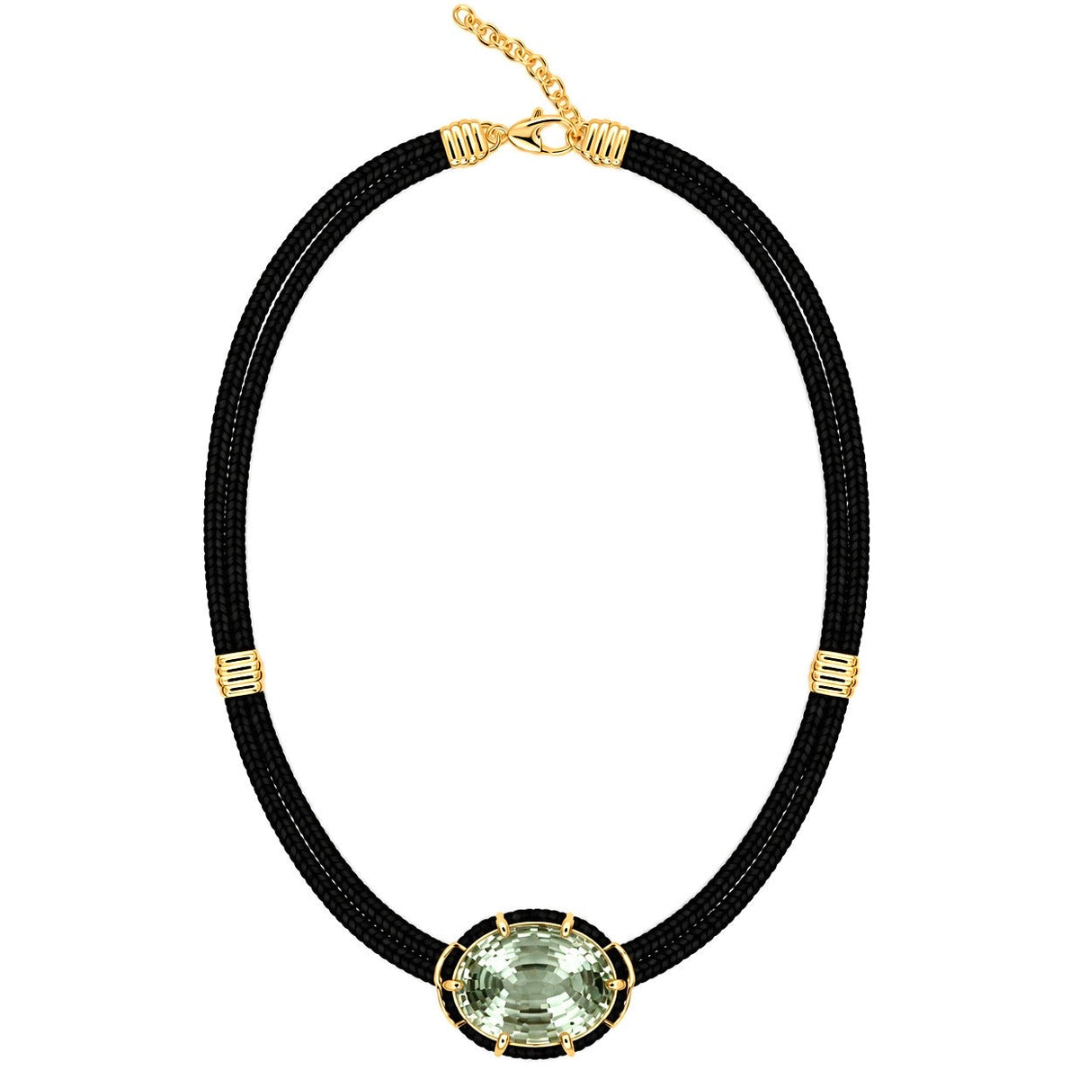 Concave-Cut Green Amethyst Silk Cord Pendant - Black