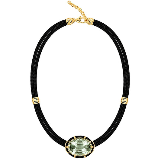 Concave-Cut Green Amethyst Silk Cord Pendant - Black