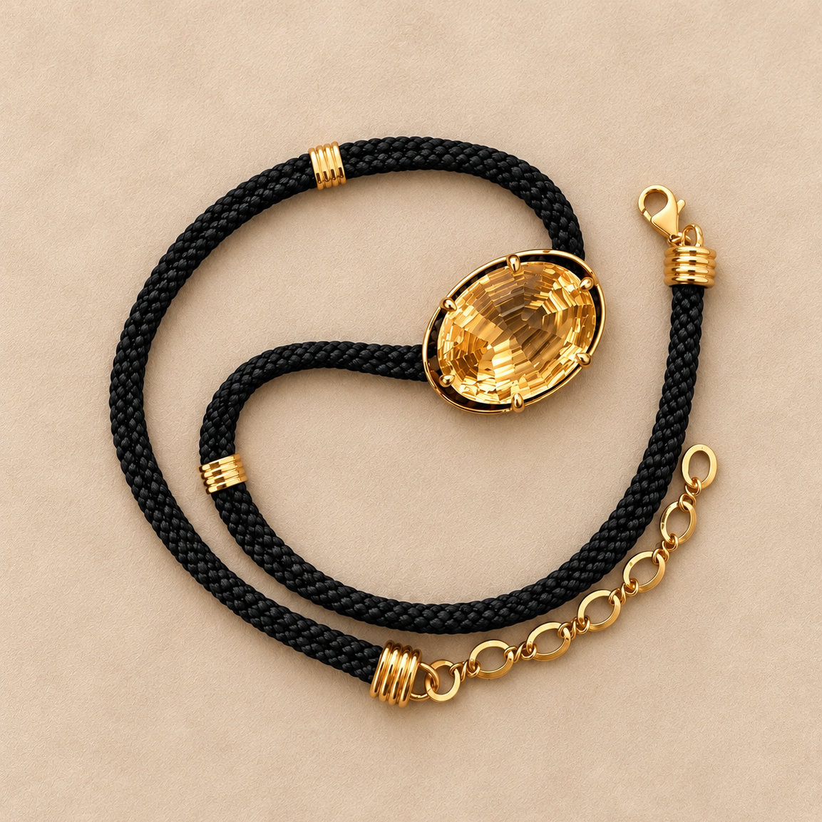 Citrine Silk Cord Pendant - Black