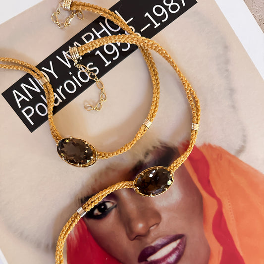 Brown Topaz Silk Cord Pendant - Ochre