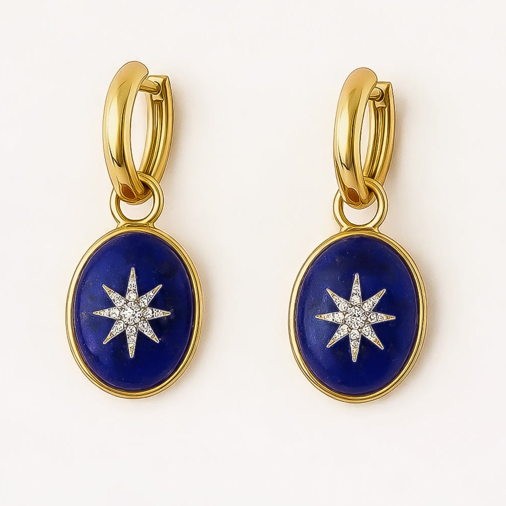 Mini pendentifs d'oreilles en lapis-lazuli et diamants en forme de soleil
