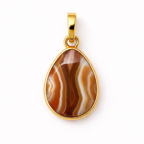 Pendentif double rabat en agate à bandes orange