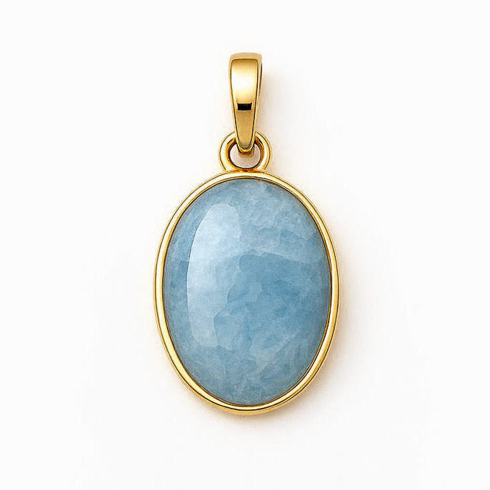 Pendentif double rabat cabochon aigue-marine
