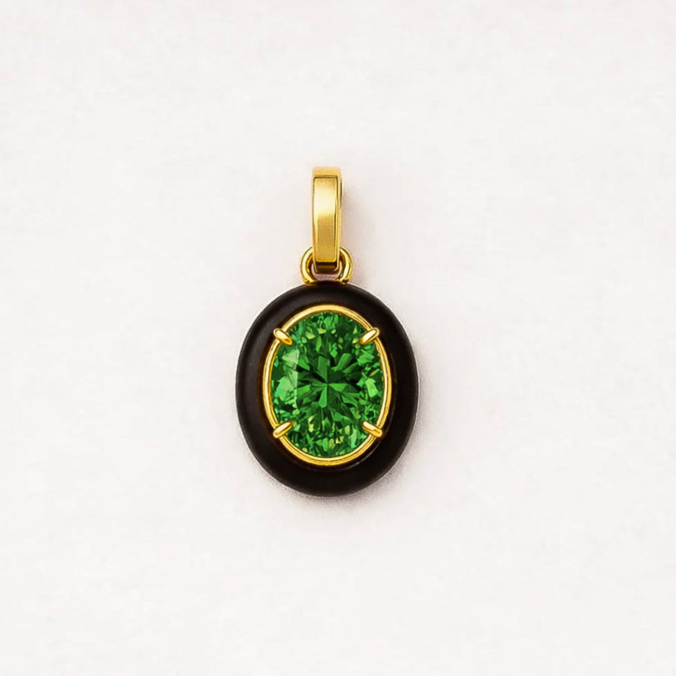 Tsavorite in Onyx Double Flip Pendant