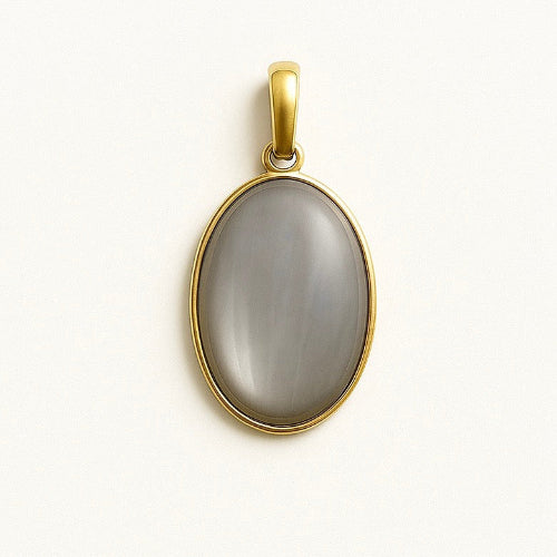 Pendentif double face en pierre de lune grise (ovale)