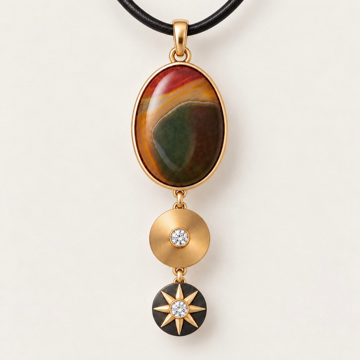 Banded Agate and Diamond Fixed Pendant