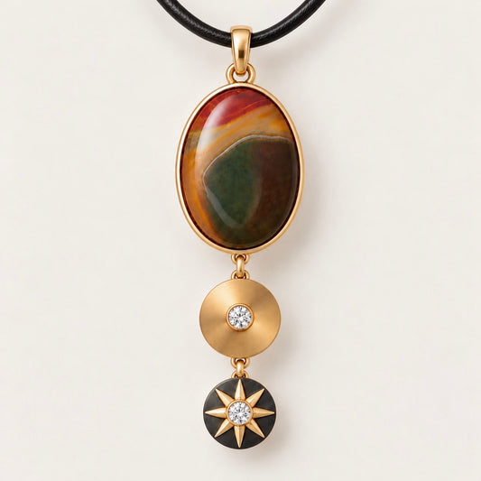 Banded Agate and Diamond Fixed Pendant