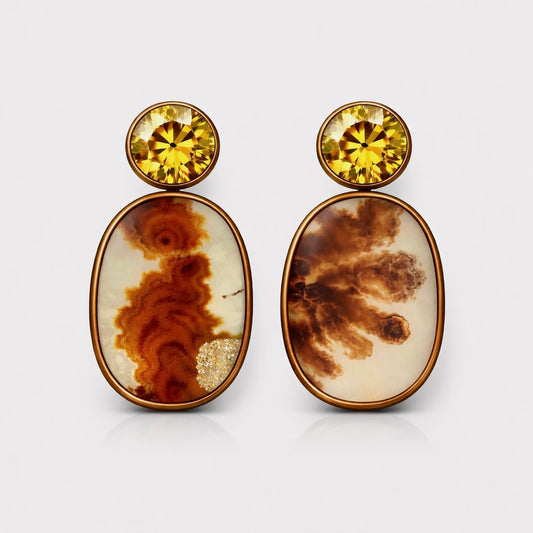 Boucles d'oreilles Agate dendritique et Saphir jaune