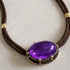 Purple Amethyst Cabochon Silk Cord Pendant - Brown