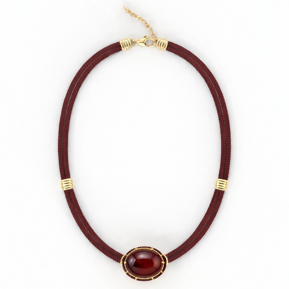 Spessartine Garnet Silk Cord Pendant - Rust