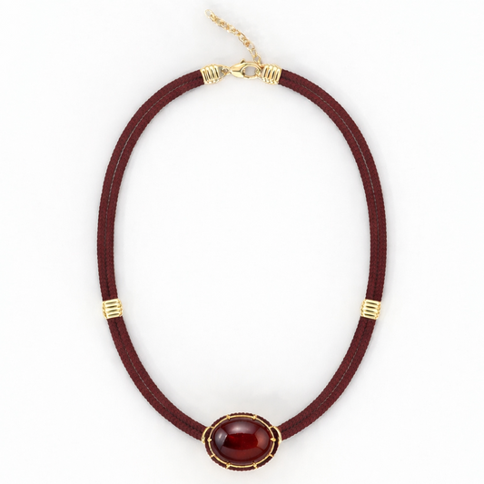 Spessartine Garnet Silk Cord Pendant - Rust