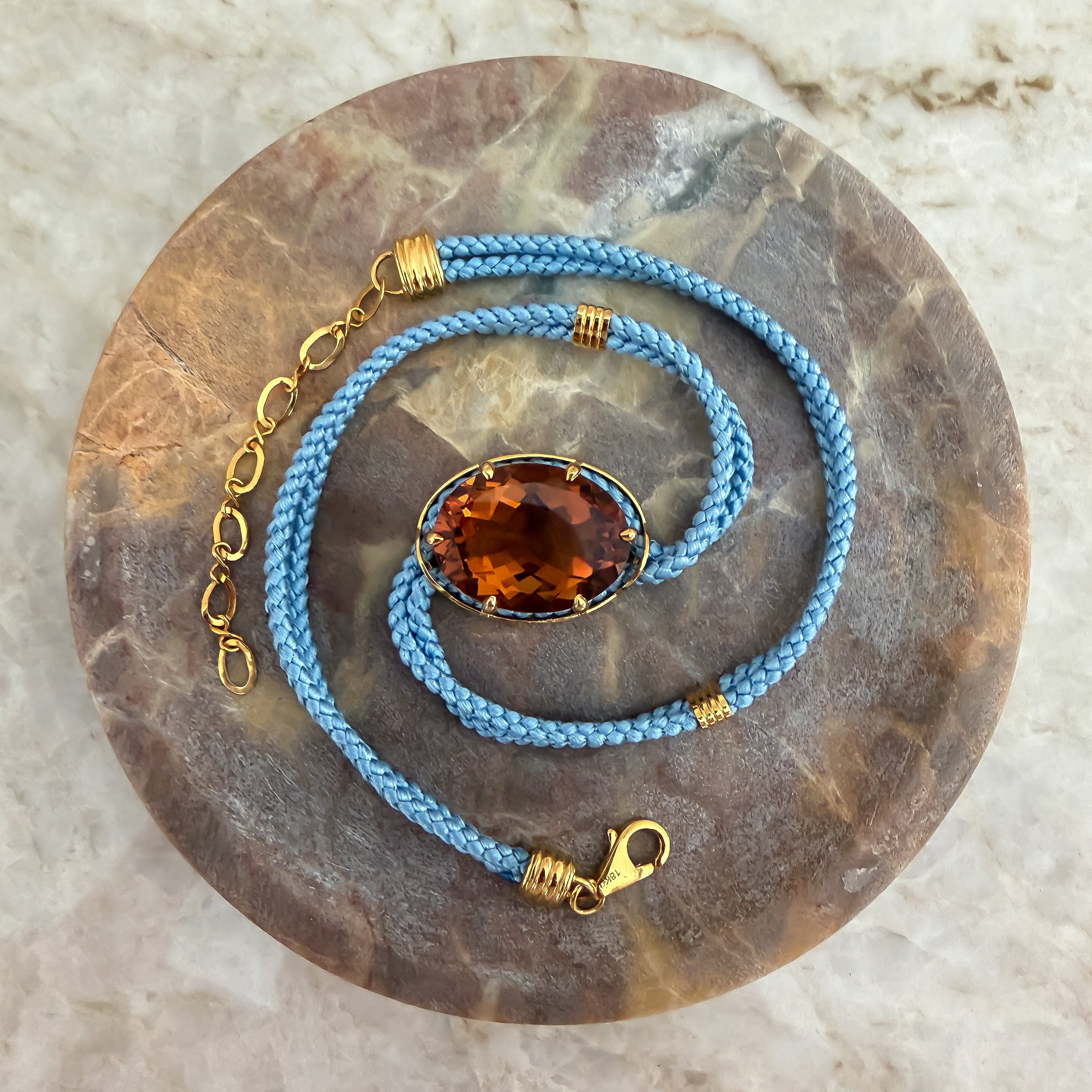 Madeira Citrine Silk Cord Pendant - Light Blue