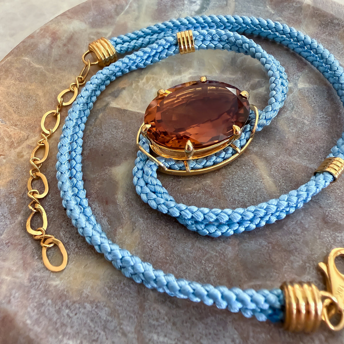 Madeira Citrine Silk Cord Pendant - Light Blue