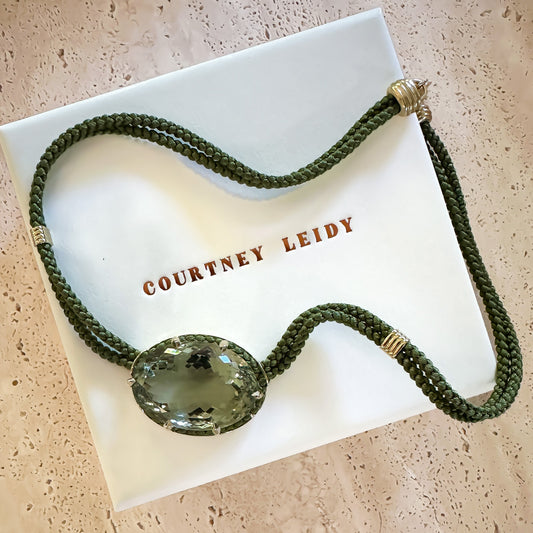 Green Amethyst Silk Cord Pendant - Ivy Green