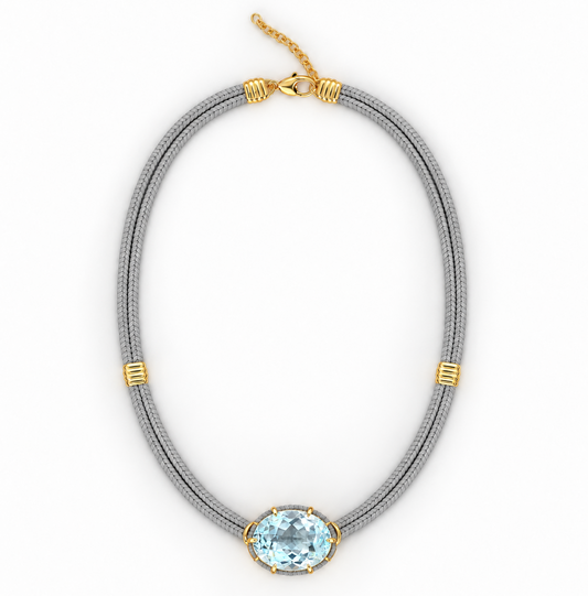 Blue Topaz Silk Cord Pendant - Light Gray