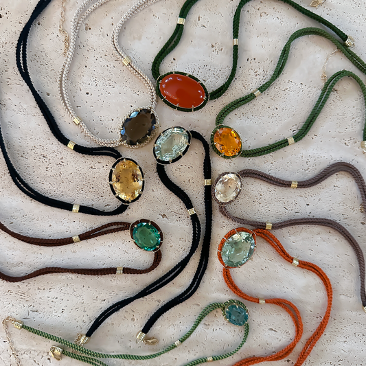 Citrine Silk Cord Pendant - French Blue