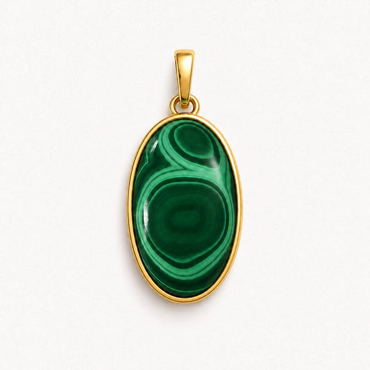 Pendentif double rabat en malachite (ovale)