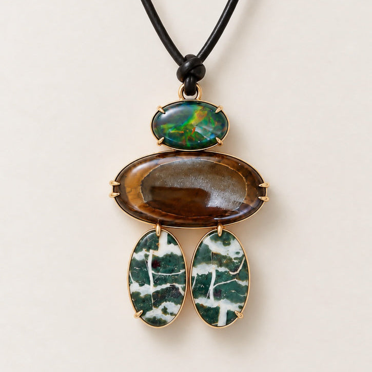 Tiger's Eye, Boulder Opal & Jasper Fixed Pendant