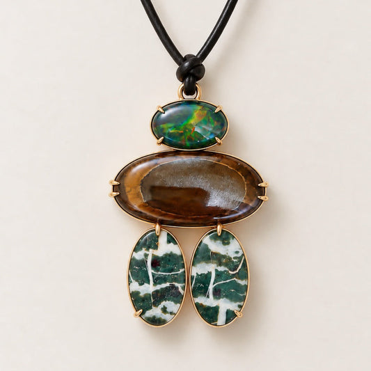 Tiger's Eye, Boulder Opal & Jasper Fixed Pendant