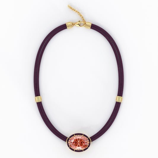 Padparadscha Sapphire Silk Cord Pendant - Plum