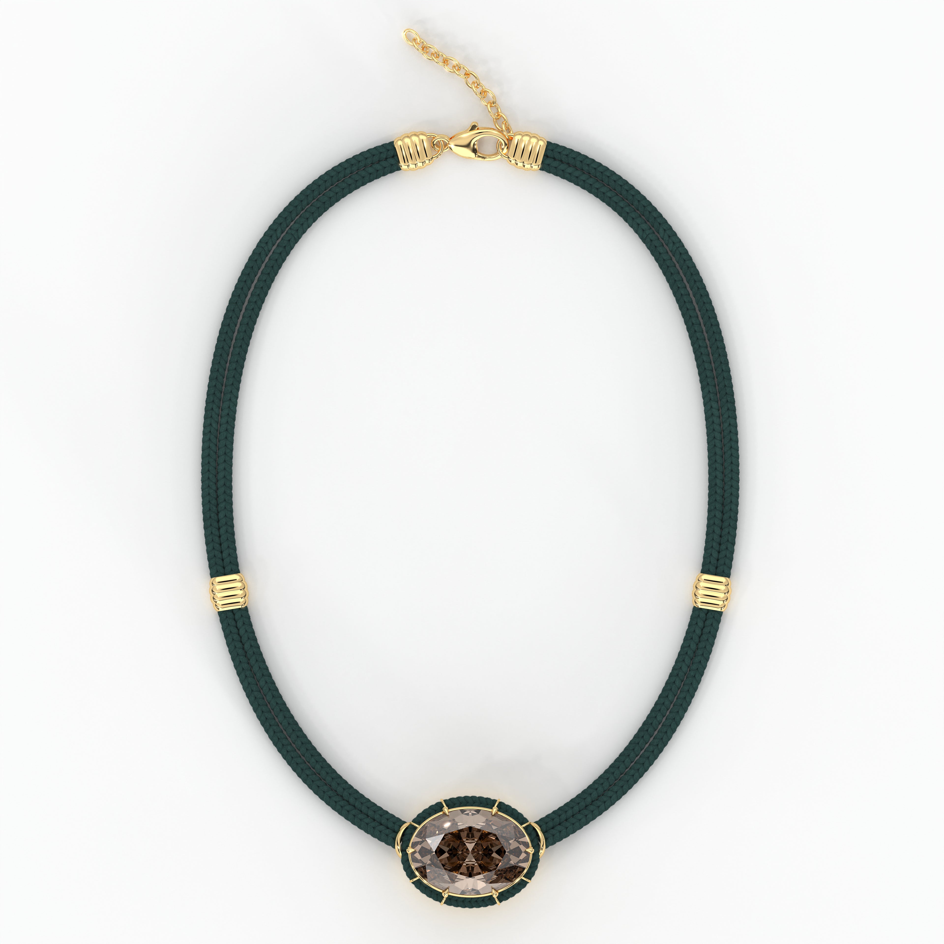 Brown Topaz Silk Cord Pendant - Teal Green