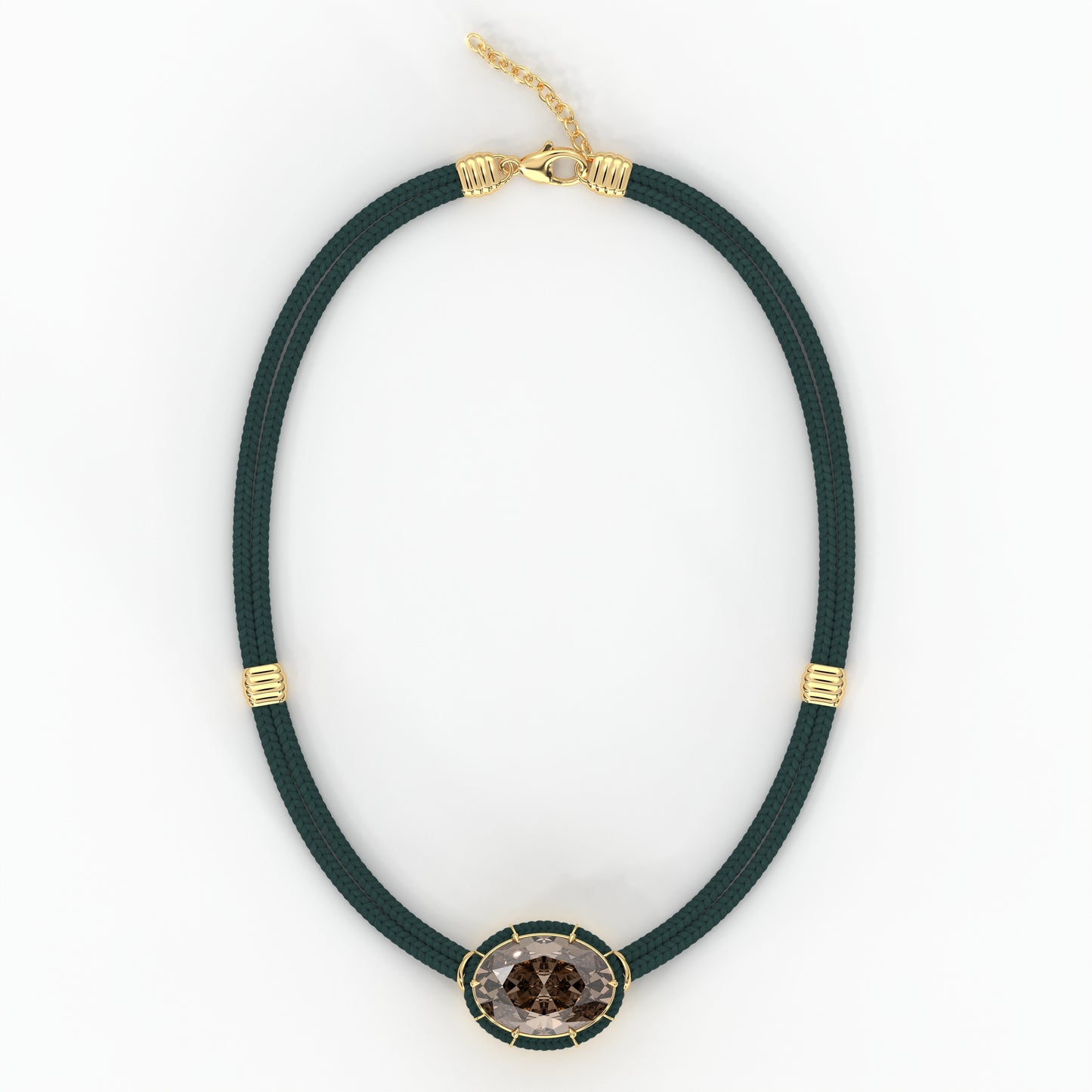 Brown Topaz Silk Cord Pendant - Teal Green