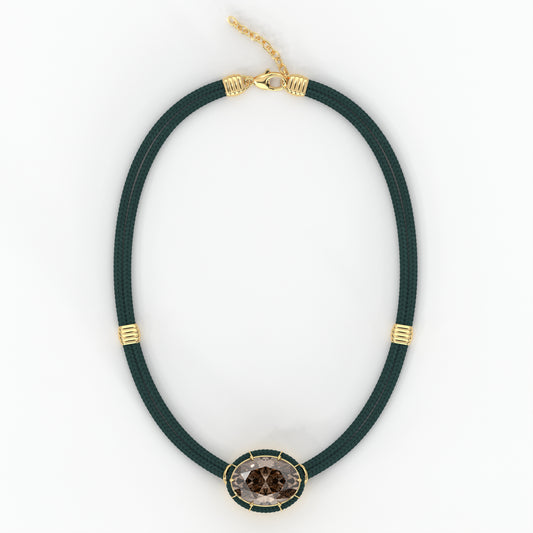 Brown Topaz Silk Cord Pendant - Teal Green