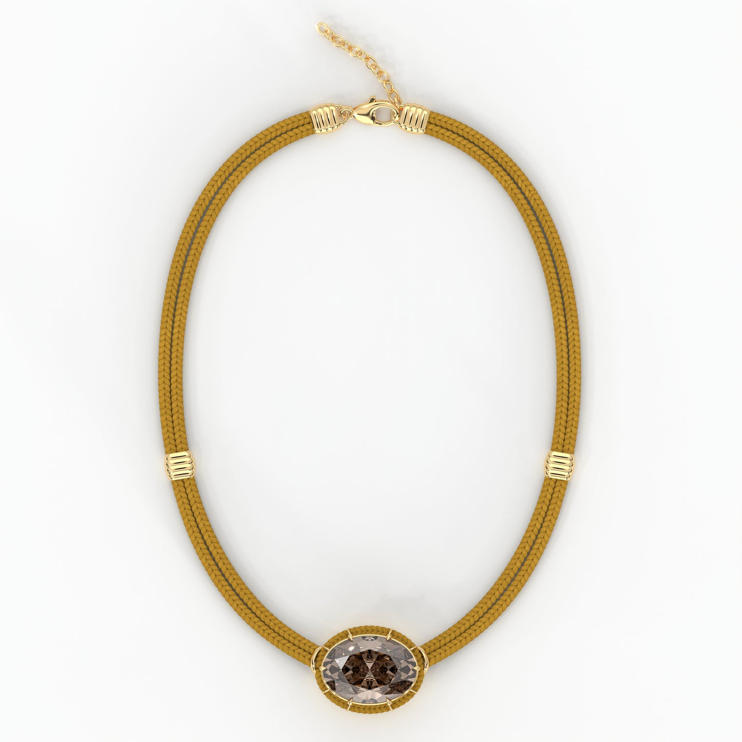 Pendentif Cordon Soie Topaze Brune - Ocre