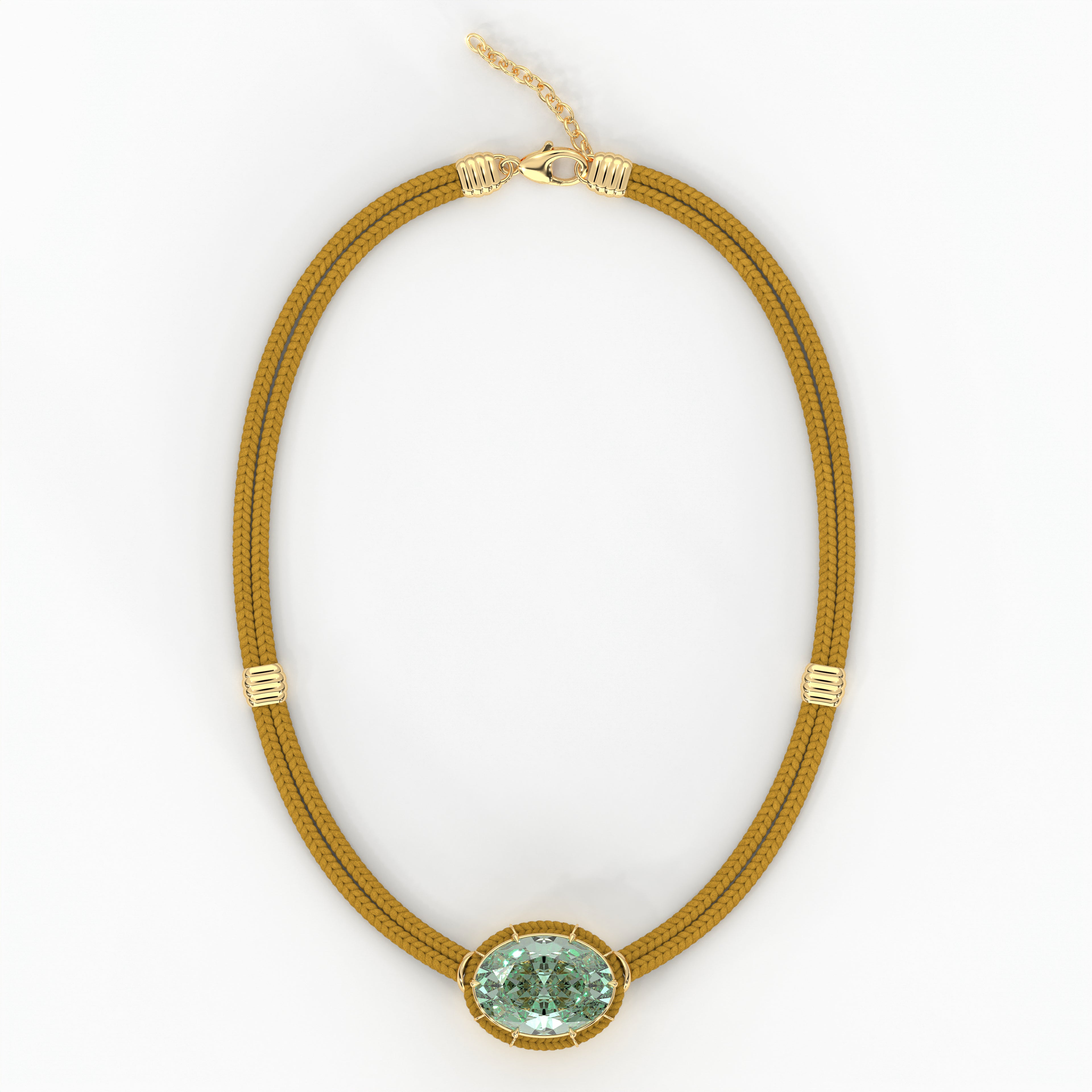 Green Amethyst Silk Cord Pendant - Ochre