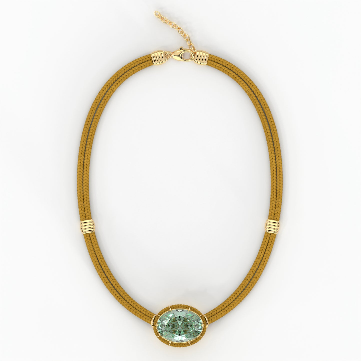 Green Amethyst Silk Cord Pendant - Ochre