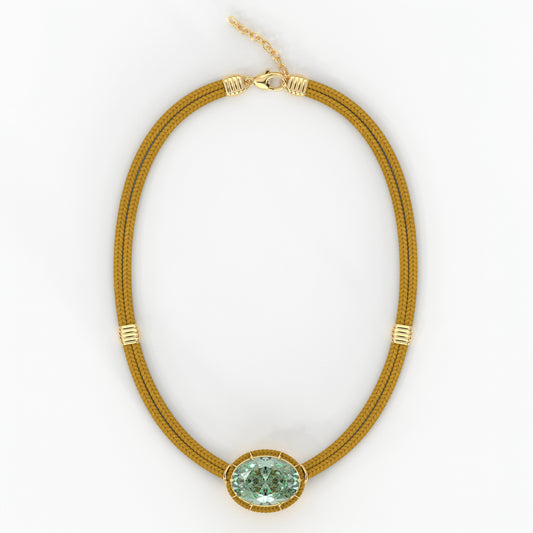 Green Amethyst Silk Cord Pendant - Ochre