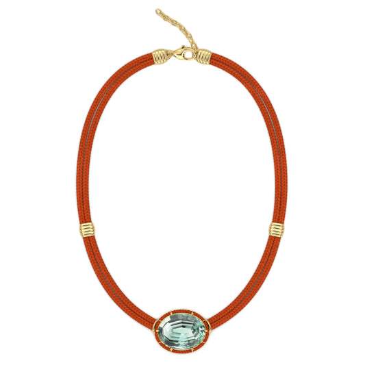 Concave-Cut Green Amethyst Silk Cord Pendant - Vermillion
